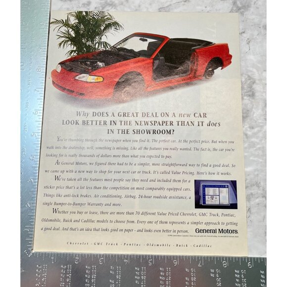 General Motors Print Ad Vintage 90s GM Value Pricing Red Car Chevrolet Pontiac - Picture 2 of 5